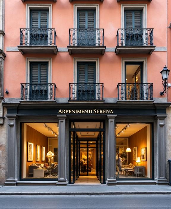 Facciata del negozio Arredamenti Serena in Via del Corso a Roma.