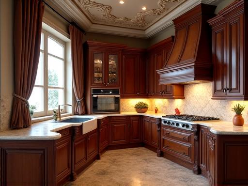 Cucina classica in legno massello in una villa ai Parioli.